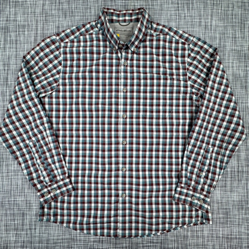 Eddie Bauer Mens Large Plaid Shirt Classic Fit Vented Long Sleeve Cotton Blend